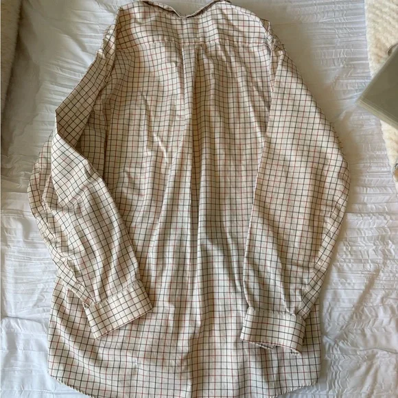 L.L. Bean Cream Button-Down Shirt with Red & Blue Windowpane - Picture 3 of 4